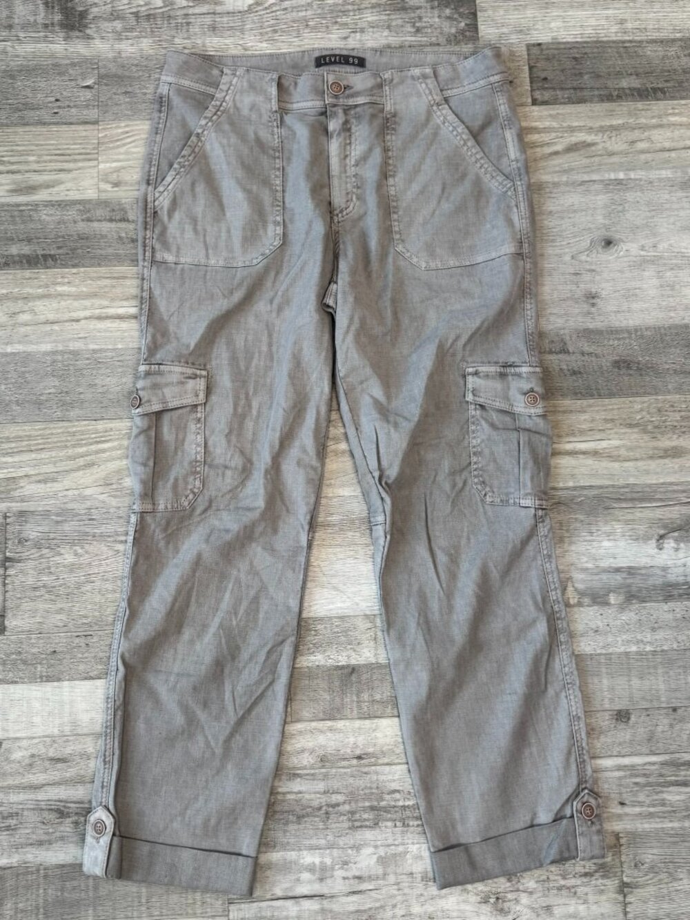 Anthropologie Level 99 grey linen blend cargo pants womens size 30 S17